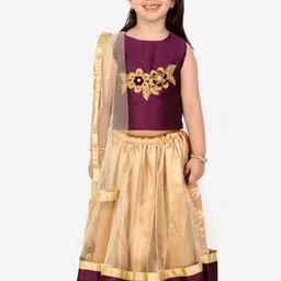 Superminis Girls Purple & Gold Embroidered Ready to Wear Lehenga & Blouse With Dupatta image 1