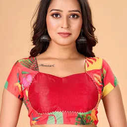 flaher Printed Sweetheart Neck Silk Saree Blouse-picture-10
