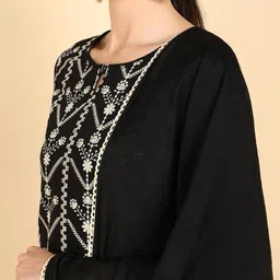 AHIKA Women Black Ethnic Motifs Embroidered Layered Chikankari Kurta with Trousers & With Dupatta image 2