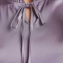 Styli Purple Frill Cuff Sleeves Tie Up Neck Blouse image 4