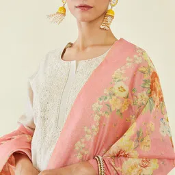 Soch Floral Embroidered Chikankari Chanderi Cotton Kurta with Trousers & With Dupatta image 3