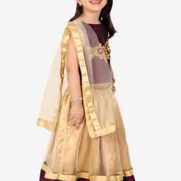 Superminis Girls Purple & Gold Embroidered Ready to Wear Lehenga & Blouse With Dupatta image 3