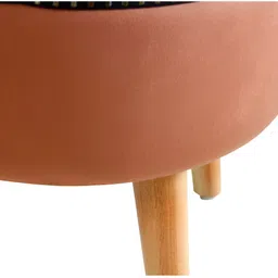 Shadowkart Peach-colored Velvet & Wooden Round Ottoman image 4