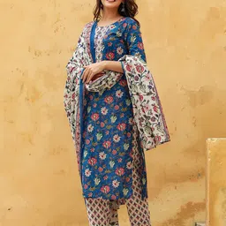 KALINI Floral Printed Gotta Patti Kurta & Trousers With Dupatta image 4
