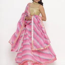Kesarya Pink & Blue Semi-Stitched Lehenga & Unstitched Blouse With Dupatta image 4