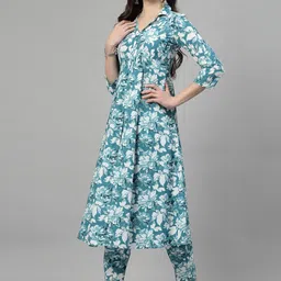 NEW STYLISH Floral Printed Regular Pure Cotton A-Line Kurta with Trousers image 5