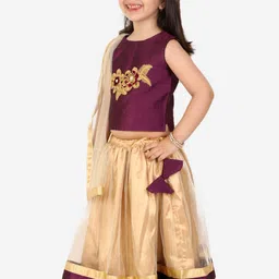 Superminis Girls Purple & Gold Embroidered Ready to Wear Lehenga & Blouse With Dupatta image 5