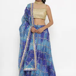 Kesarya Printed Ready to Wear Bandhani Cotton Lehenga Dupatta with unstitched Blouse-picture-24