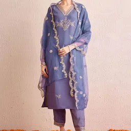 Indo Era Women Floral Embroidered Regular Kurta with Trousers & With Dupatta image 2