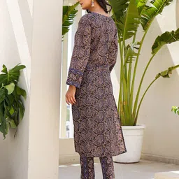 Yufta Paisley Printed Regular Pure Cotton Kurta with Trousers & With Dupatta image 4
