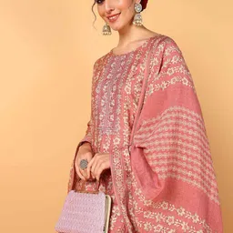 AHIKA Floral Printed Thread Work Kurta With Trousers & Dupatta image 2