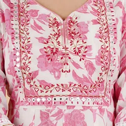 BAESD Floral Printed Empire Mirror Work Anarkali Kurta With Trousers image 3