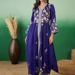 Sangria Embroidered A-Line Kurta With Trouser Set-image-8