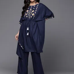 Varanga Embroidered Pure Cotton Tunic With Trousers Co-Ords-image-68