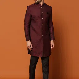 KISAH Self-Design Cotton Sherwani Set image 4
