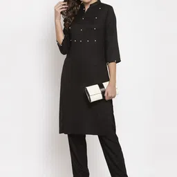 SOUNDARYA Mandarin Collar Beads and Stones Kurta With Trousers image 4