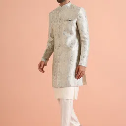 KISAH Ethnic Motifs Woven Design Jacquard Silk Georgette Sherwani With Kurta & Trousers image 5