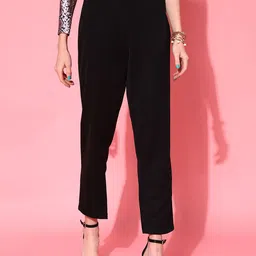 STREET 9 Women Black Tapered Fit High-Rise Trousers-image-96