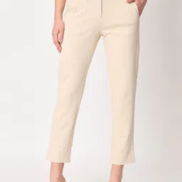 Zastraa Women Beige Urban Slim Slim Fit High-Rise Cropped Trousers-image-49