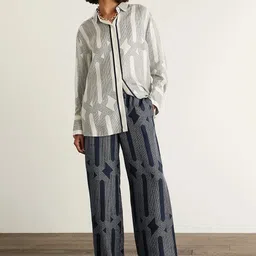 Marks & Spencer Women Geometric Printed High-Rise Pure Silk Trousers-picture-42