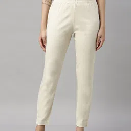 GOLDSTROMS Women Cream-Coloured Cotton Trousers-picture-31