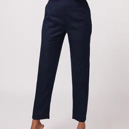 NOT SO PINK Women Navy Blue Cotton Trousers-image-82