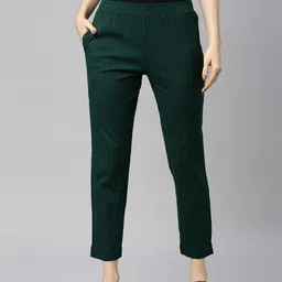 GOLDSTROMS Women Green Cotton Trousers-image-87