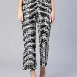 Oxolloxo Women Black Printed Easy Wash Trousers-image-32
