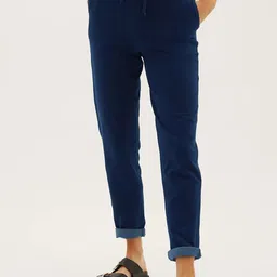 Marks & Spencer Women Blue High-Rise Cotton Trouser-picture-13