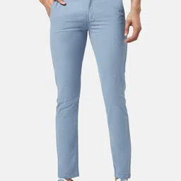 BYFORD by Pantaloons Men Blue Solid Cotton Slim Fit Chinos Trousers-picture-44
