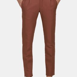 Blackberrys Men Rust Solid Cotton Slim Fit Trousers-picture-23