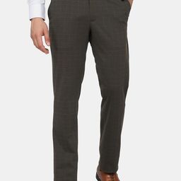 Blackberrys Men Olive Green Checked Slim Fit Low-Rise Formal Trousers-picture-49