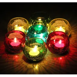 Brahmz Set of 4 Mosaic Crackle Glass Tea Light Candle Holders-picture-18