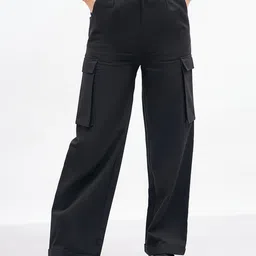 SASSAFRAS Women Comfort High-Rise Pure Cotton Cargos Trousers-image-41