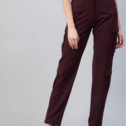 RARE Women Burgundy High-Rise Cargos Trousers-picture-16