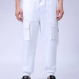 The Indian Garage Co Men Pure Cotton Loose Fit Cargos Trousers-image-41
