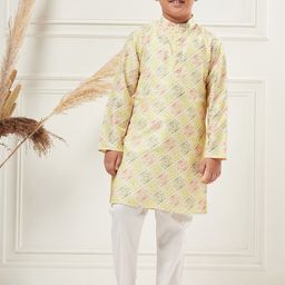 Stylo Bug Boys Geometric Printed Band Collar Regular Kurta With Trousers-picture-45