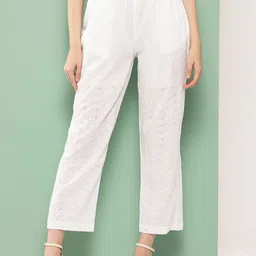 The Roadster Lifestyle Co. High Rise Women Schiffli Pure Cotton Straight Fit Trouser-picture-28