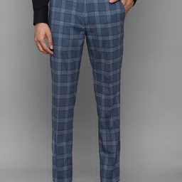Louis Philippe Men Blue Checked Slim Fit Trousers-picture-37