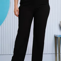 BAESD Women Smart Flared High-Rise Wrinkle Free Trousers-image-43