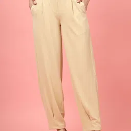 plusS Women Beige Regular Fit Mid-Rise Pleated Trousers-picture-29