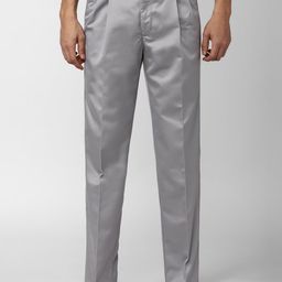 Peter England Casuals Men Solid Mid Rise Pure Cotton Pleated Formal Trousers-picture-23