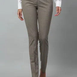 Crozo By Cantabil Women Checked Lycra Formal Trousers-image-51