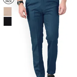 AD & AV Pack of 3 Men Black Classic Easy Wash Chinos Trousers-image-98