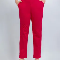 SUTI Women Red Relaxed Straight Leg Straight Fit Cotton Trousers-picture-25