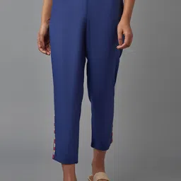W Women Blue Slim Fit Cropped Trousers-image-58