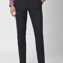 Peter England Men Grey Checked Slim Fit Trousers-picture-34