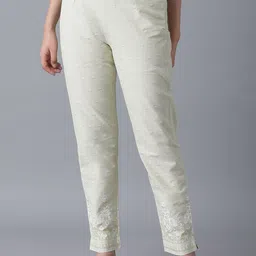 W Women Sea Green Slim Fit Trousers-picture-25