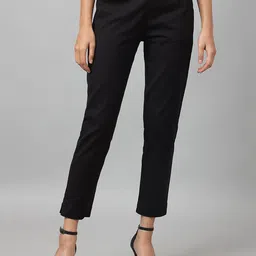 W Women Black Comfort Slim Fit Cropped Trousers-image-17