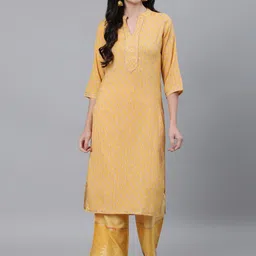 Jaipur Kurti Women Mustard Yellow Ethnic Motifs Printed Gotta Patti Kurta with Palazzos-picture-35